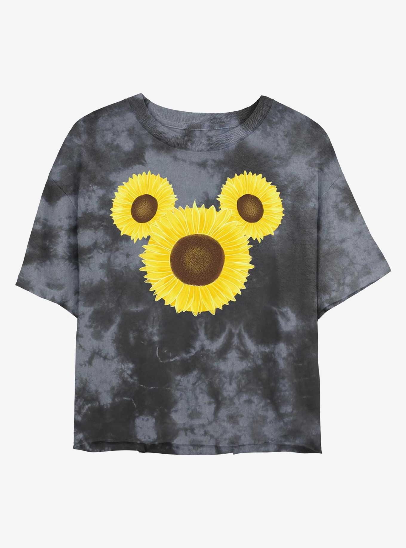 Disney Mickey Mouse Sunflower Womens Tie-Dye Crop T-Shirt, BLKCHAR, hi-res