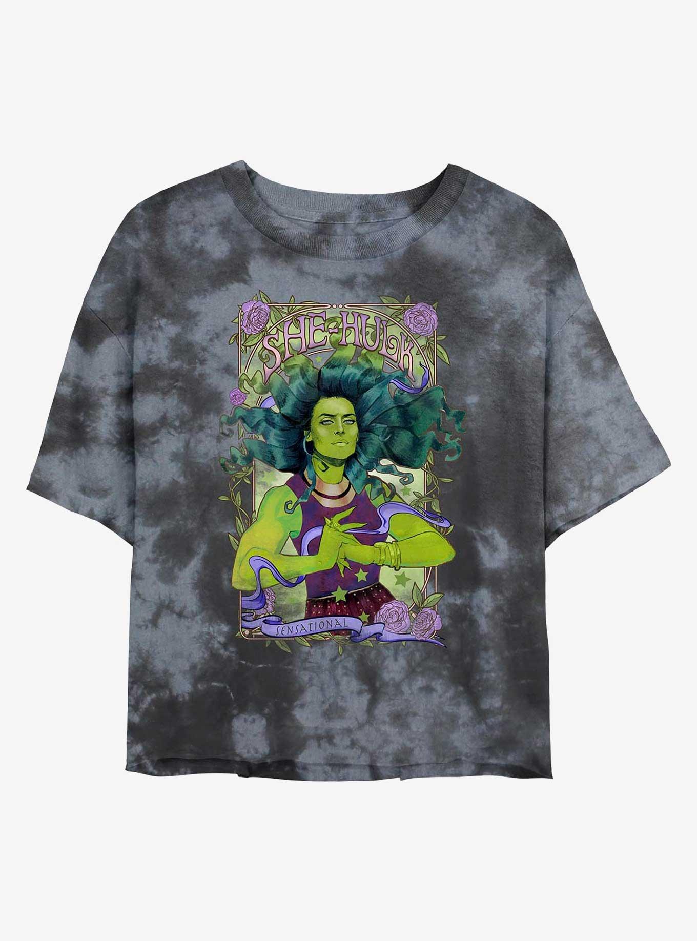 Marvel She-Hulk Sensational Womens Tie-Dye Crop T-Shirt, BLKCHAR, hi-res