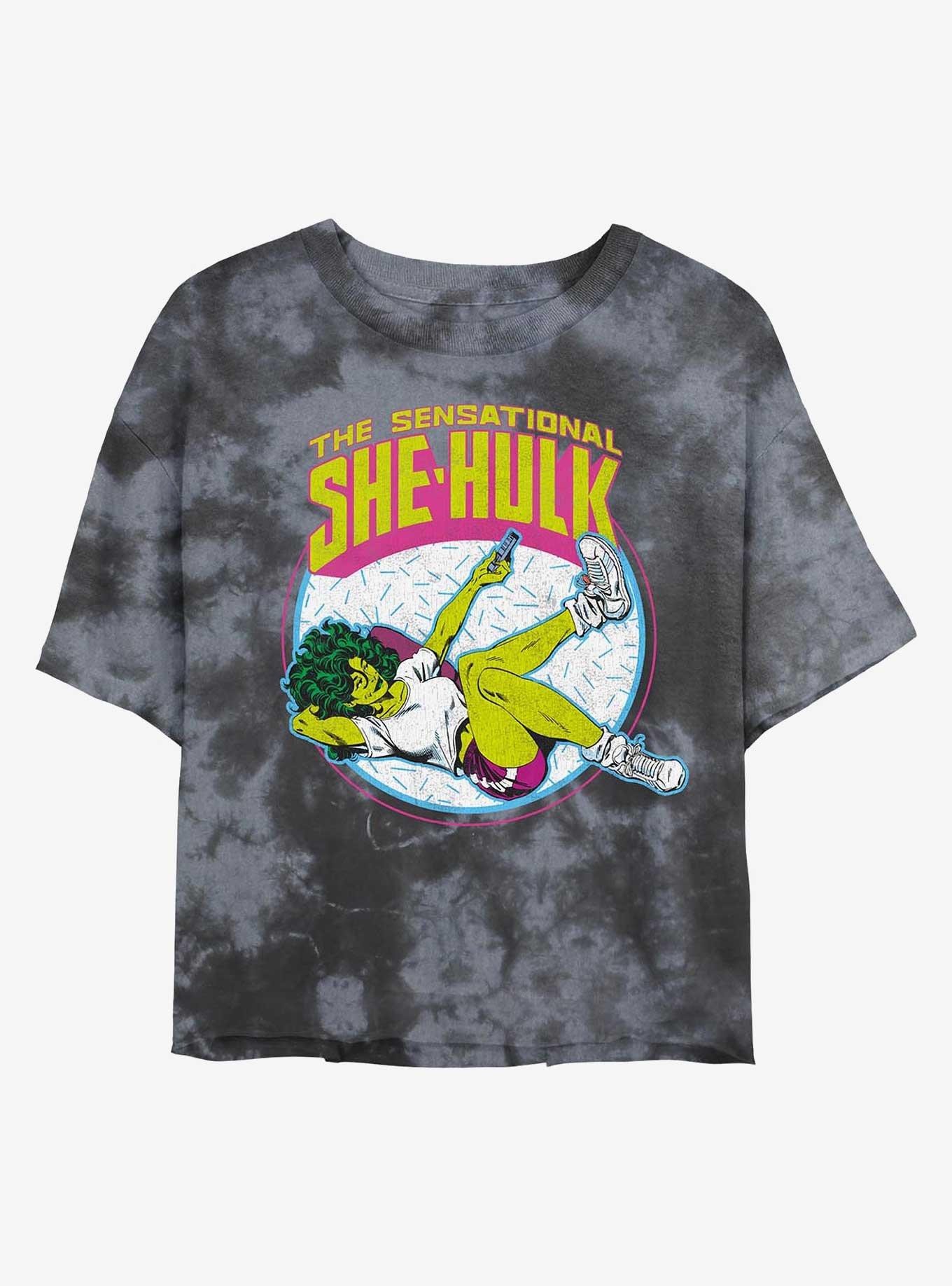 Marvel The Sensational She-Hulk Womens Tie-Dye Crop T-Shirt, BLKCHAR, hi-res