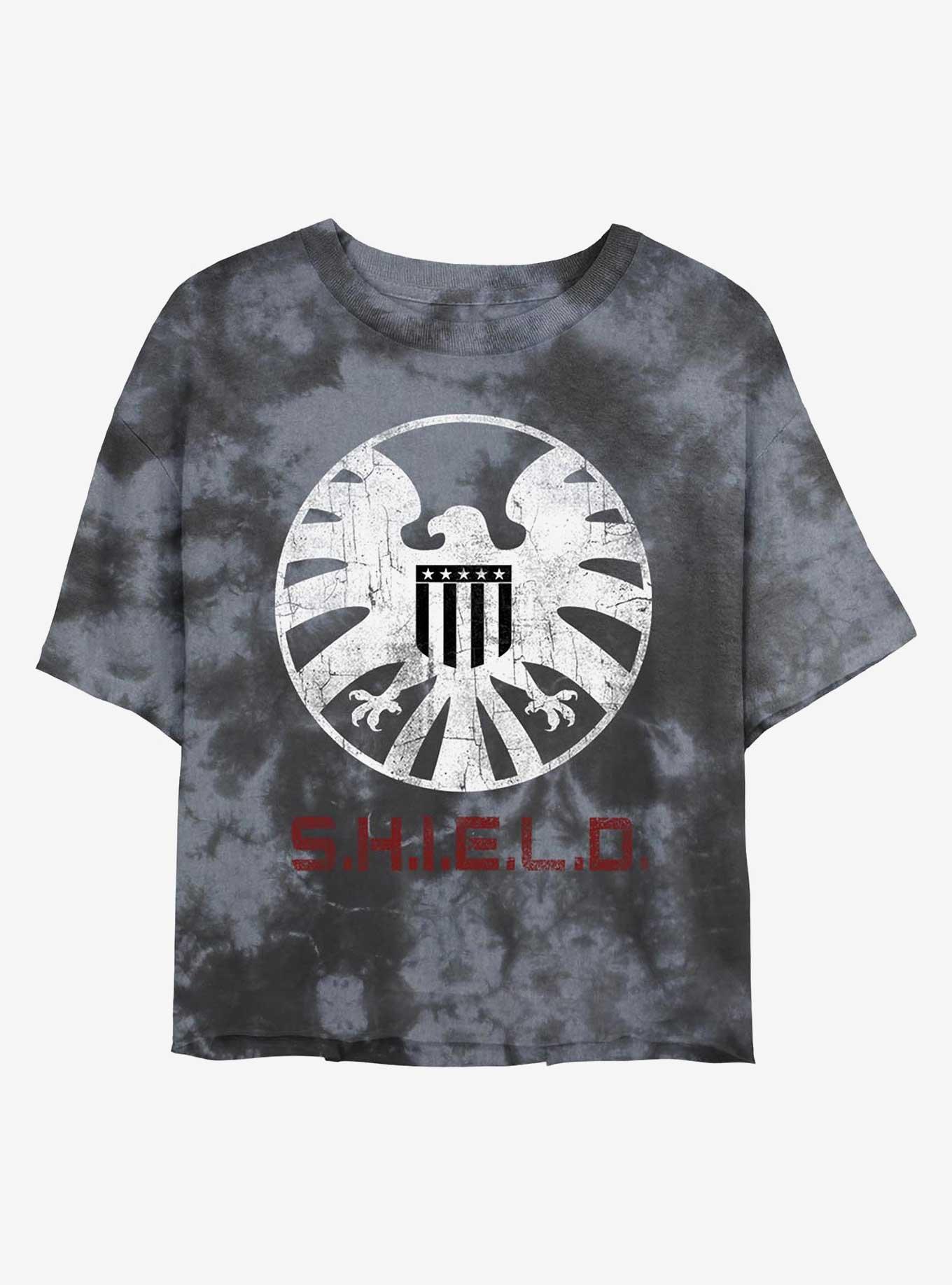 Marvel S.H.I.E.L.D. Branding Womens Tie-Dye Crop T-Shirt, BLKCHAR, hi-res