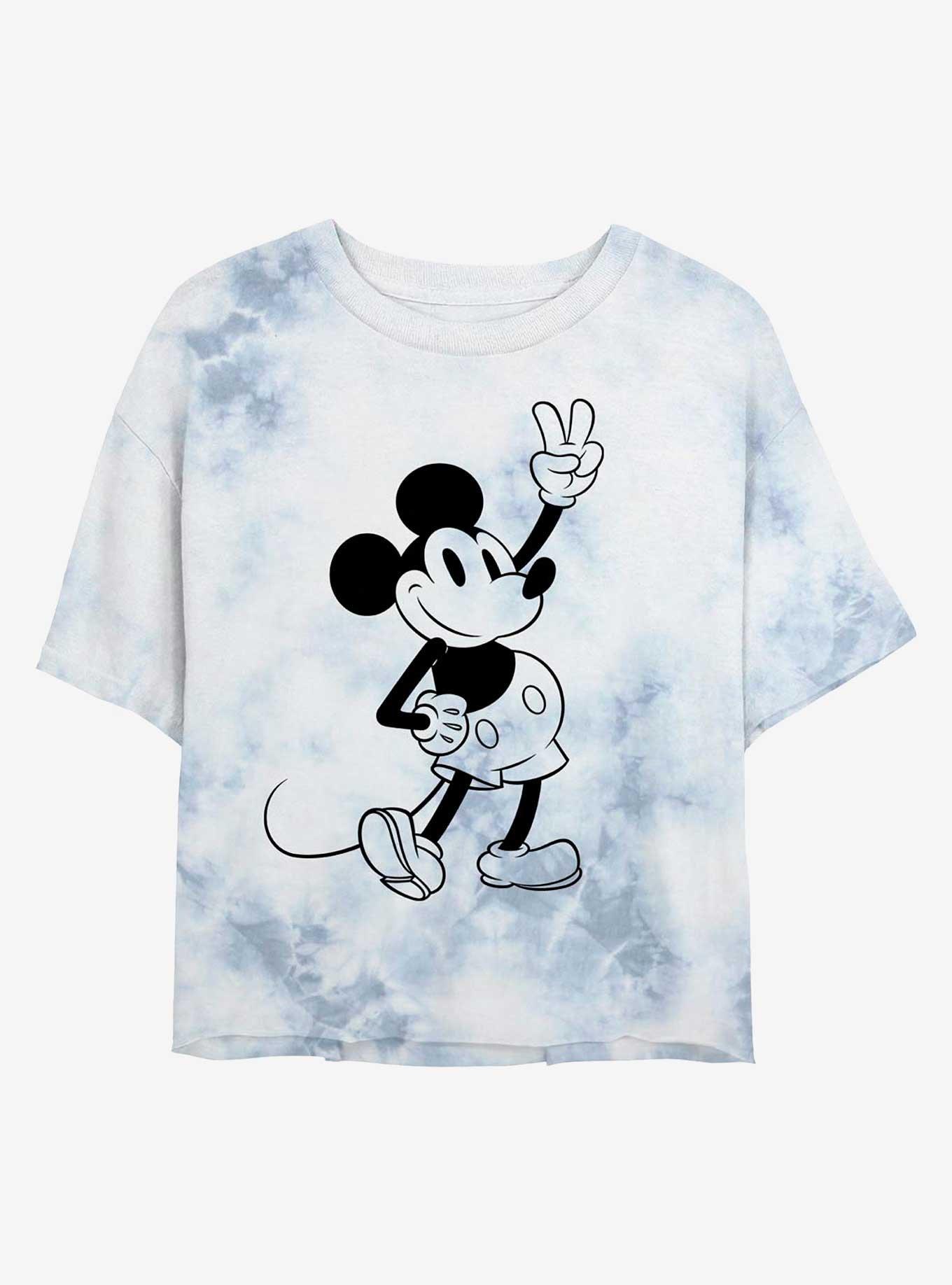 Disney Mickey Mouse Simple Womens Tie-Dye Crop T-Shirt, WHITEBLUE, hi-res