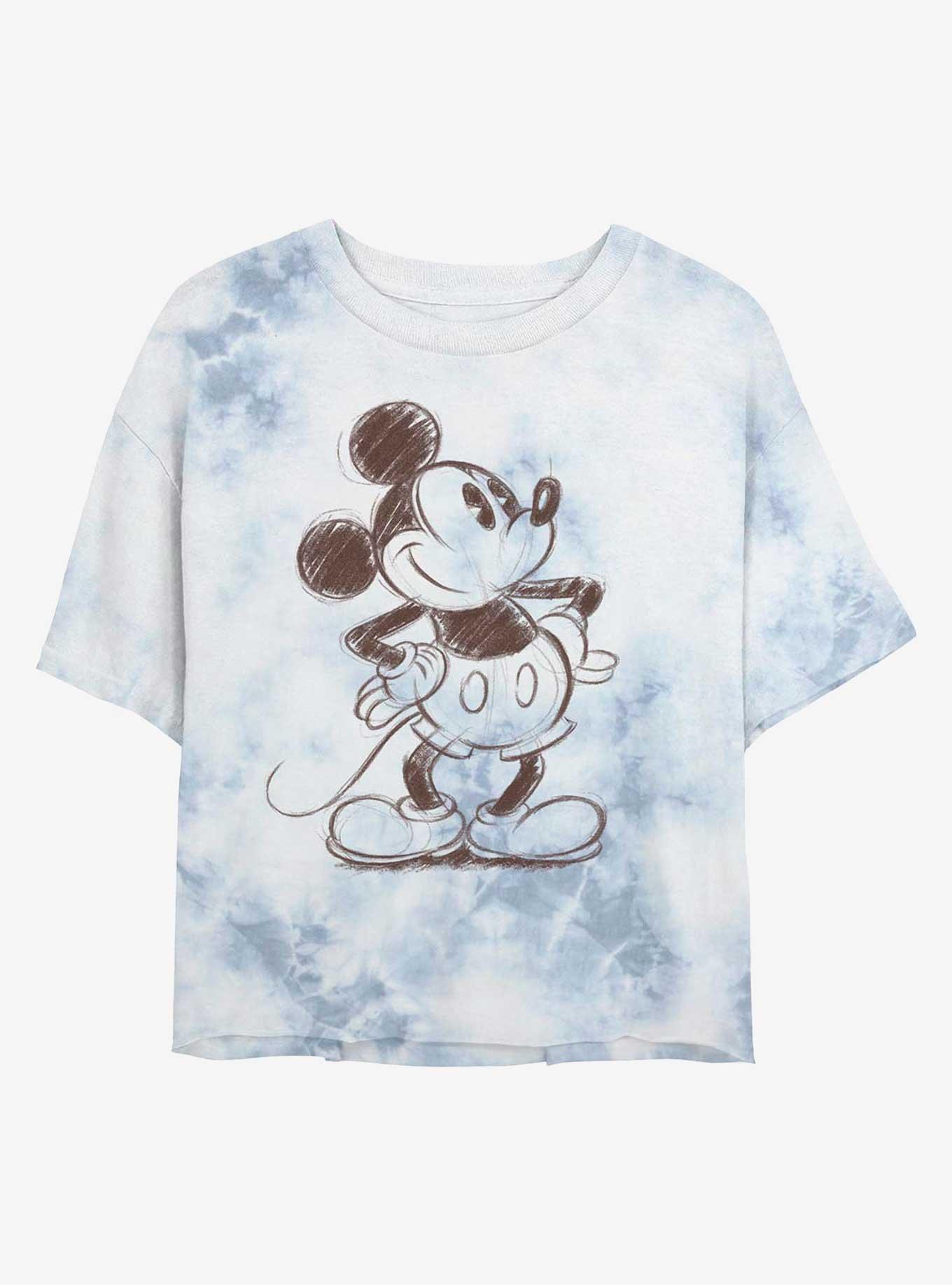 Disney Mickey Mouse Sketch Womens Tie-Dye Crop T-Shirt, WHITEBLUE, hi-res