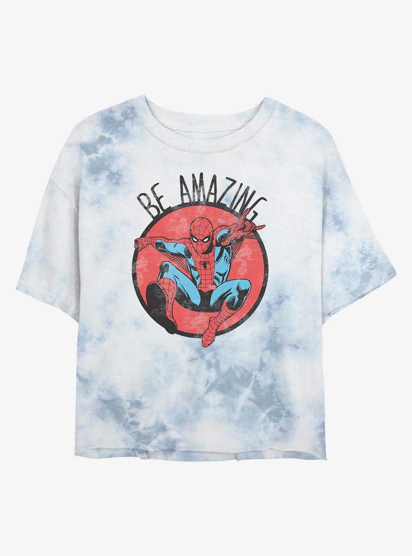 Marvel Spider-Man Be Amazing Womens Tie-Dye Crop T-Shirt, WHITEBLUE, hi-res