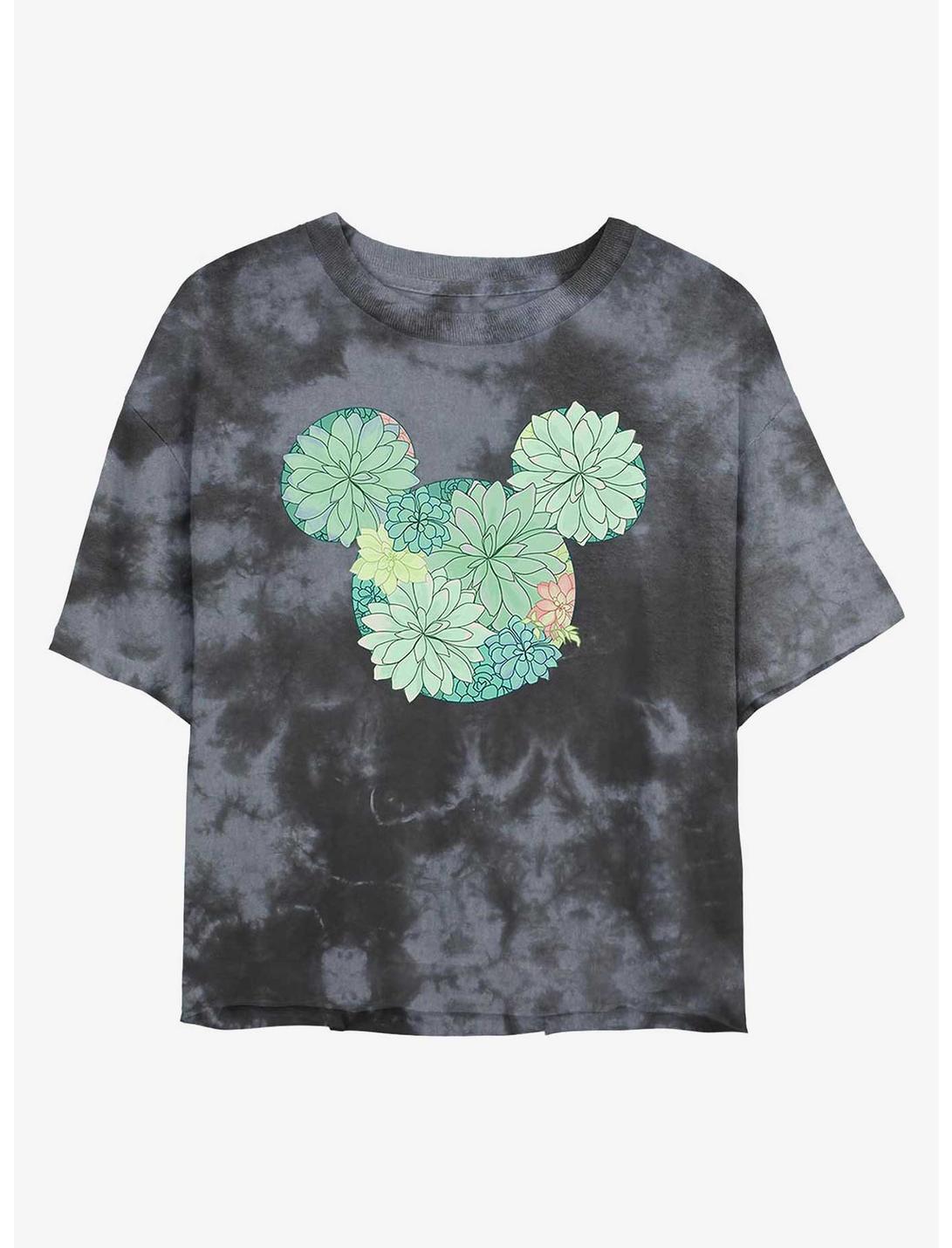 Disney Mickey Mouse Succulents Womens Tie-Dye Crop T-Shirt, BLKCHAR, hi-res