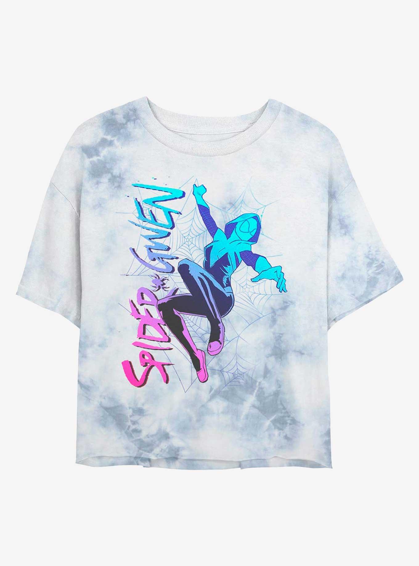 Marvel Spider-Man Spider-Gwen Web Womens Tie-Dye Crop T-Shirt, WHITEBLUE, hi-res