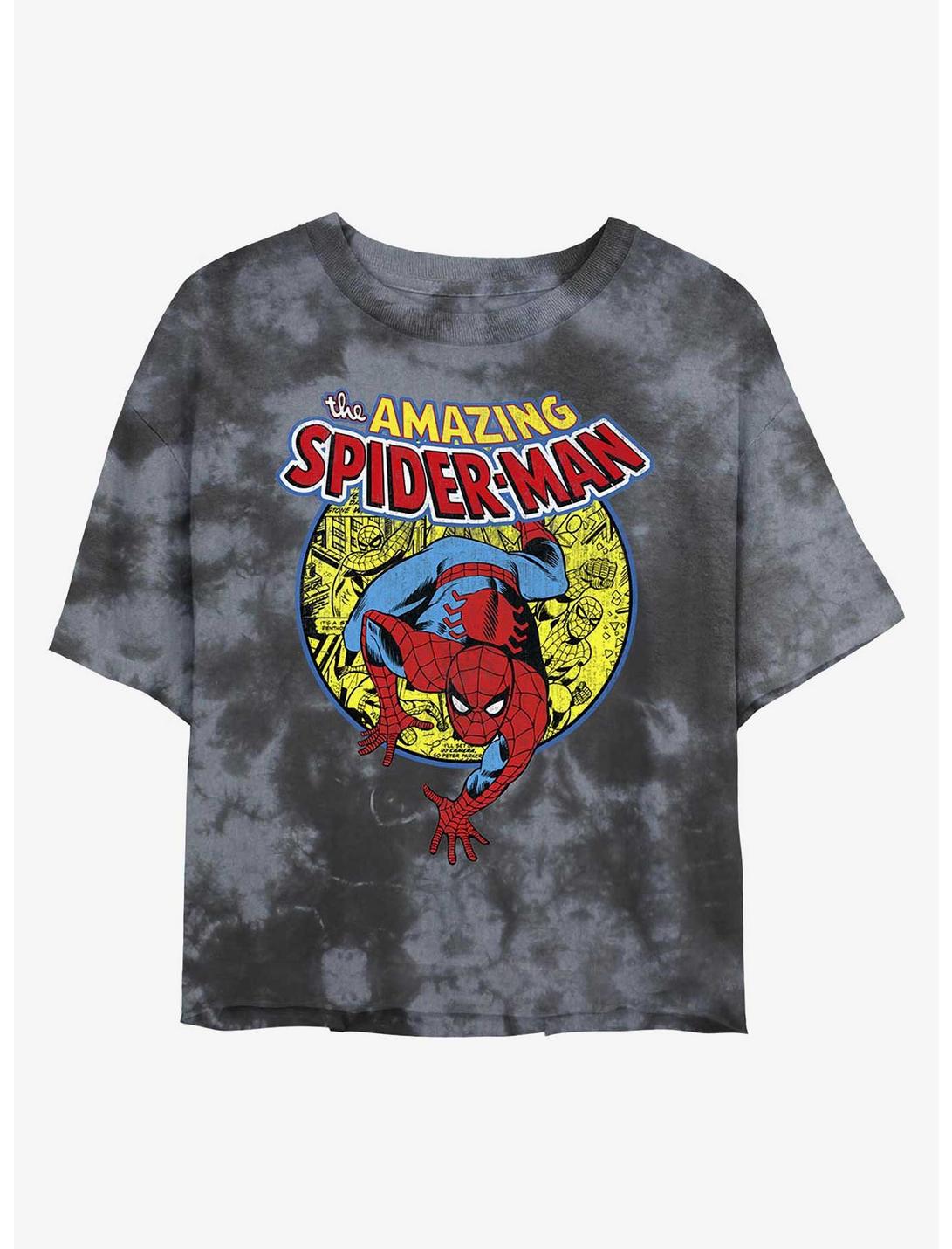 Plus Size Marvel Spider-Man Urban Hero Womens Tie-Dye Crop T-Shirt, BLKCHAR, hi-res
