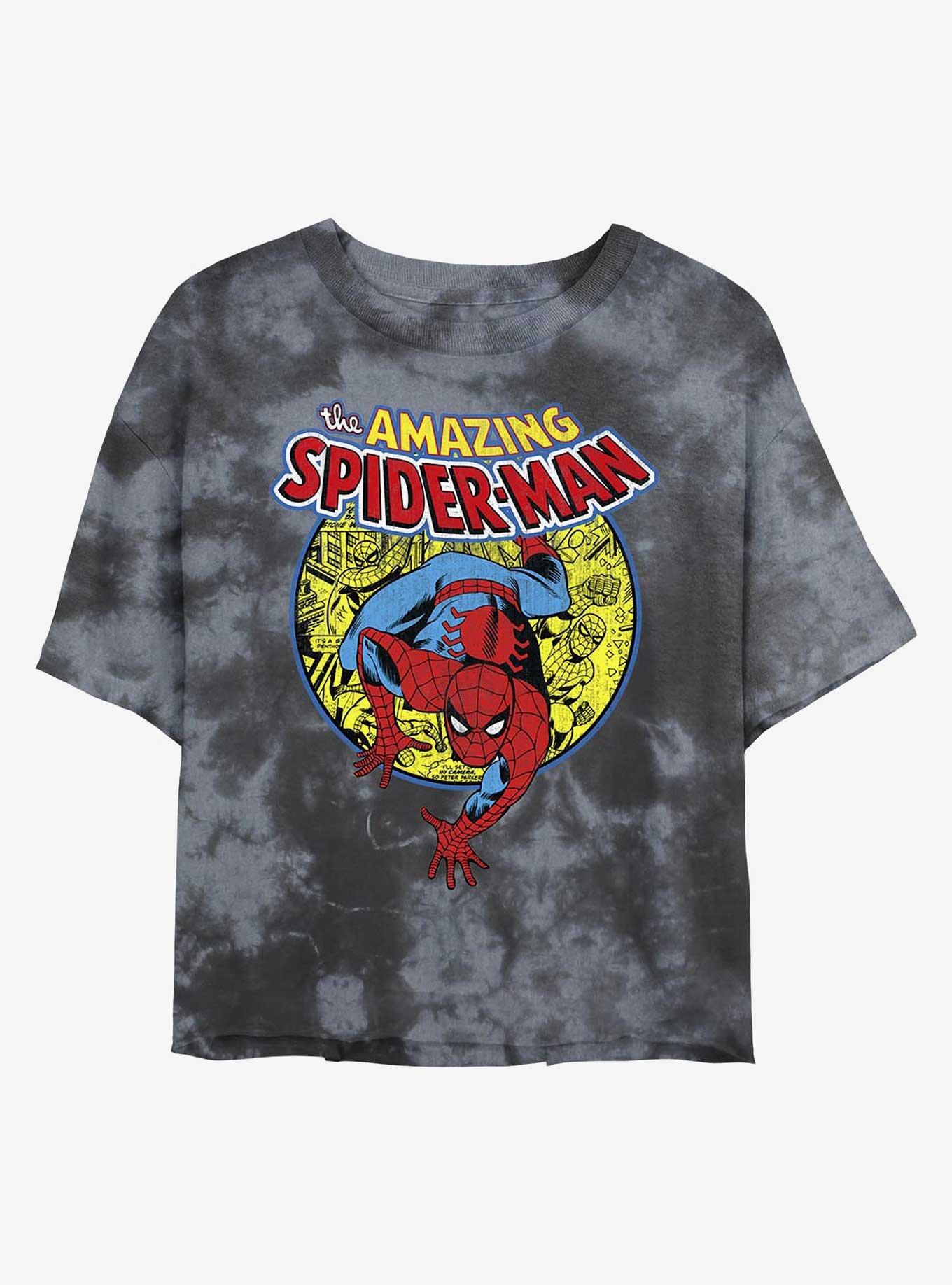 Marvel Spider-Man Urban Hero Womens Tie-Dye Crop T-Shirt, BLKCHAR, hi-res