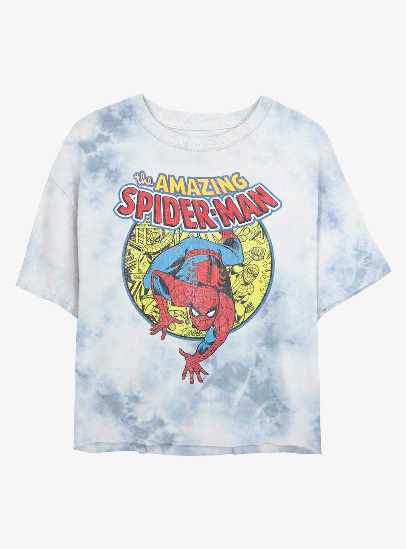 Marvel Spider-Man Urban Hero Womens Tie-Dye Crop T-Shirt, WHITEBLUE, hi-res