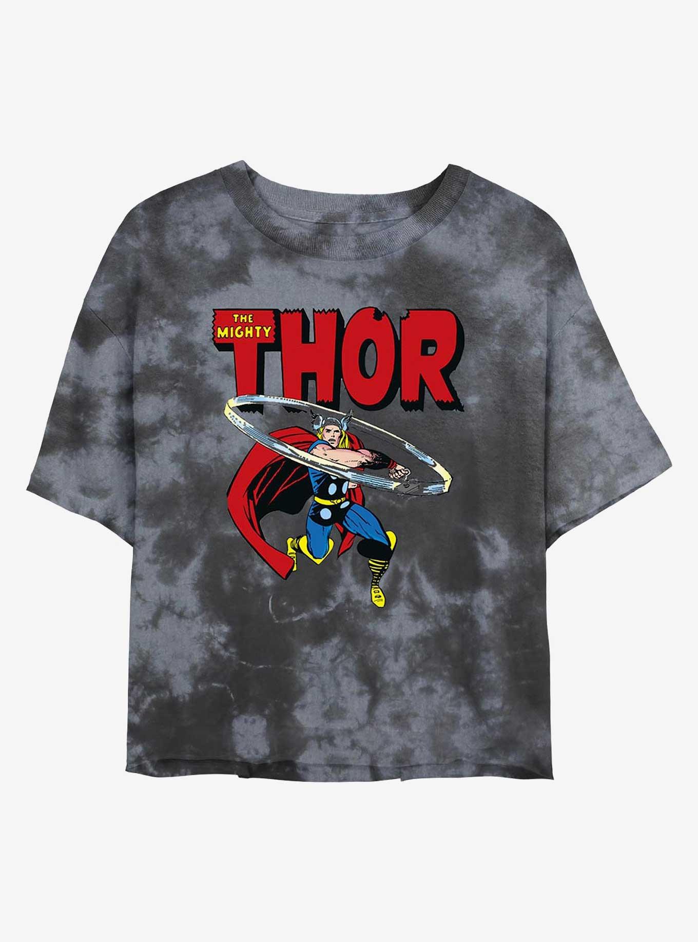 Marvel Thor Mighty Throw Womens Tie-Dye Crop T-Shirt, BLKCHAR, hi-res