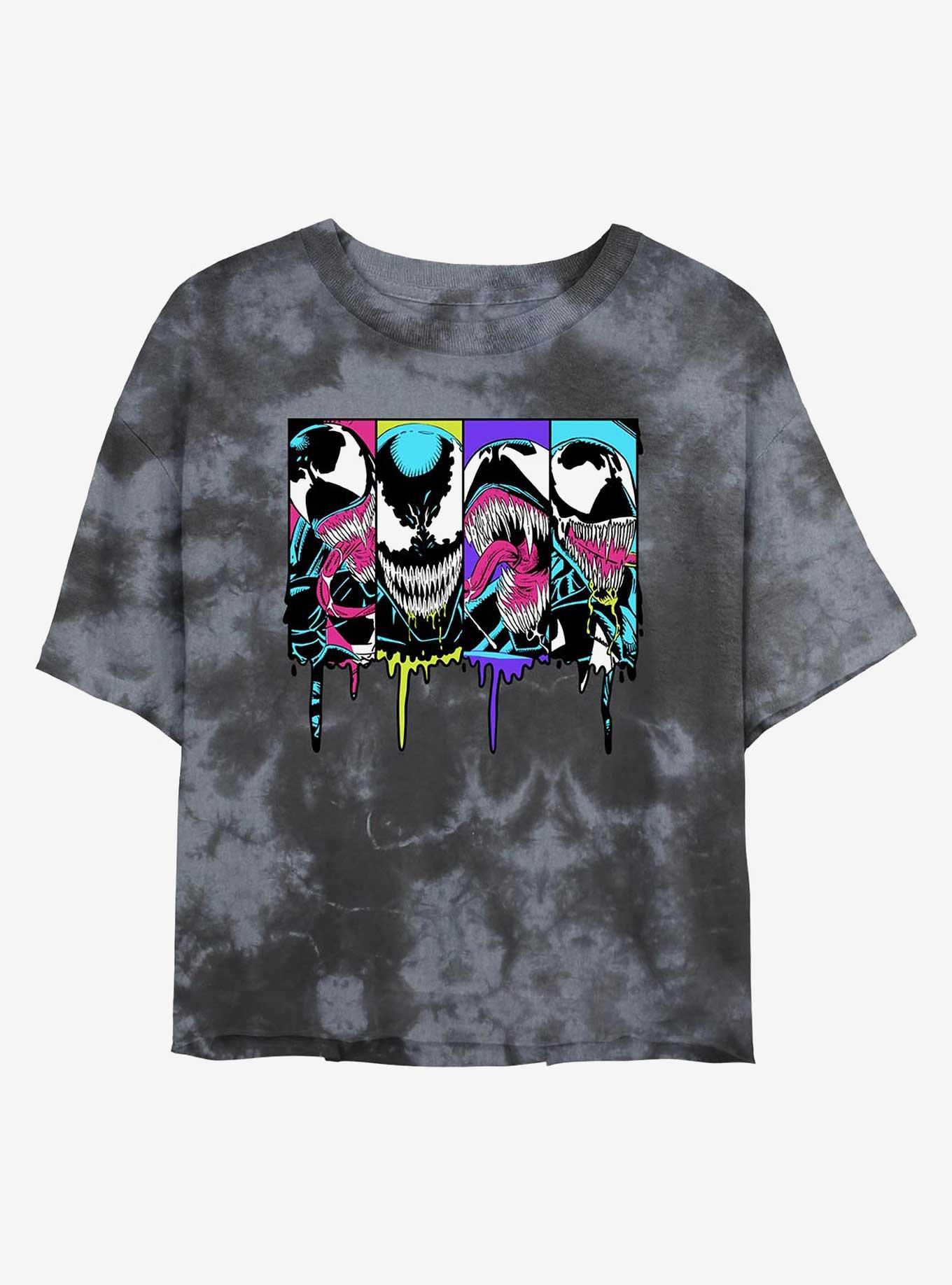 Marvel Venom Neon Drip Womens Tie-Dye Crop T-Shirt, BLKCHAR, hi-res