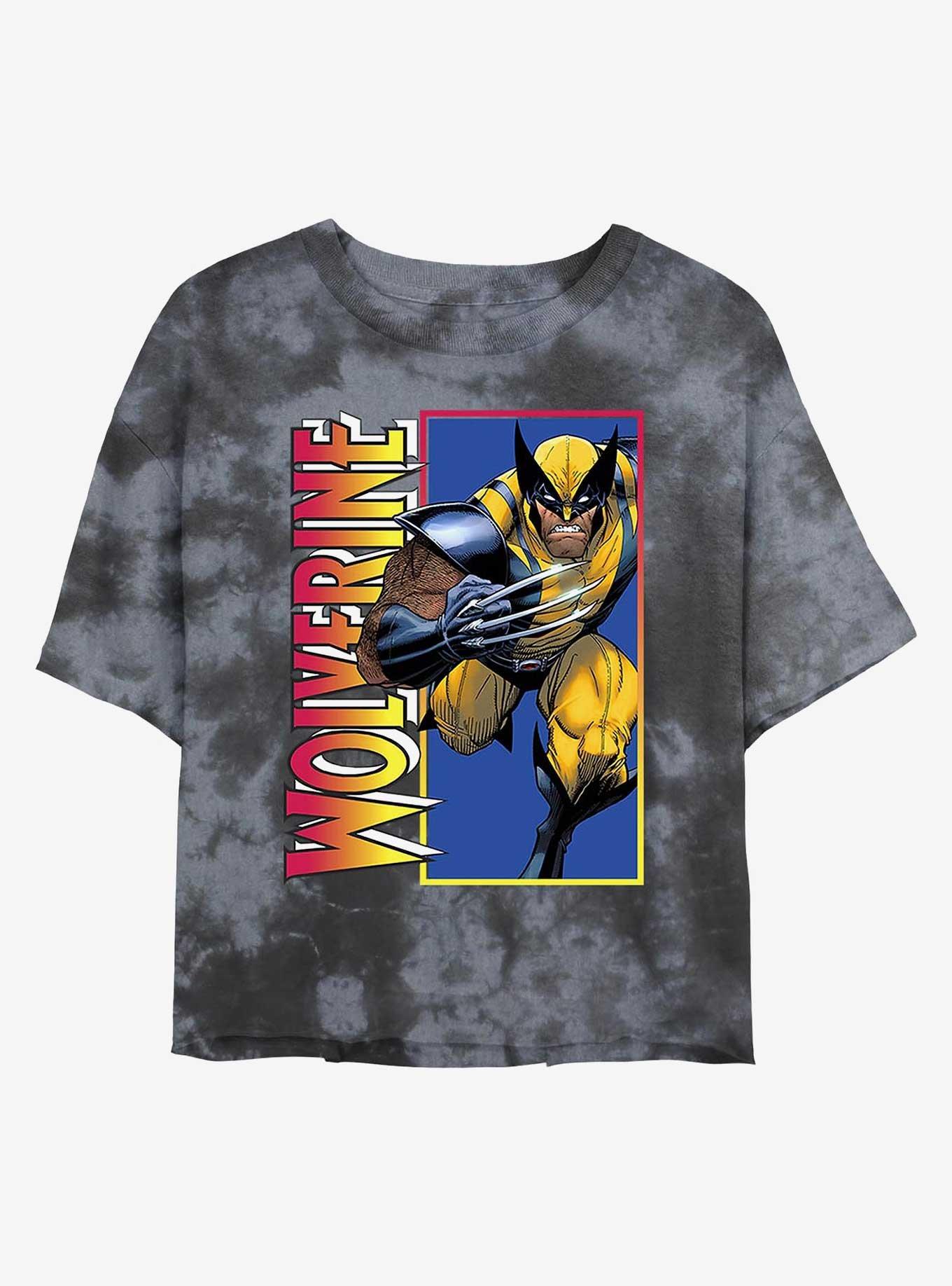 Marvel X-Men Wolverine Classic Womens Tie-Dye Crop T-Shirt, BLKCHAR, hi-res