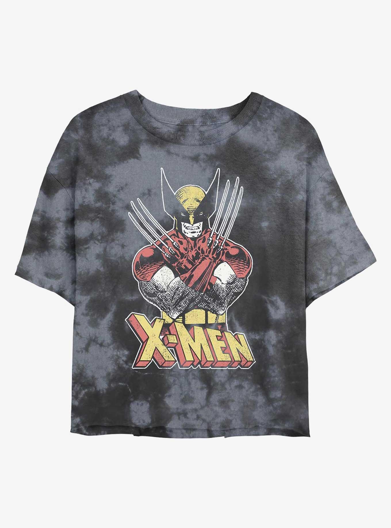 Marvel X-Men Vintage Wolverine Womens Tie-Dye Crop T-Shirt, BLKCHAR, hi-res