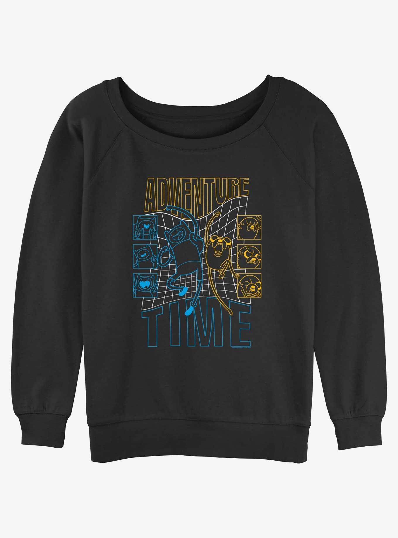 Adventure Time Finn and Jake Retrowave Girls Slouchy Sweatshirt, BLACK, hi-res