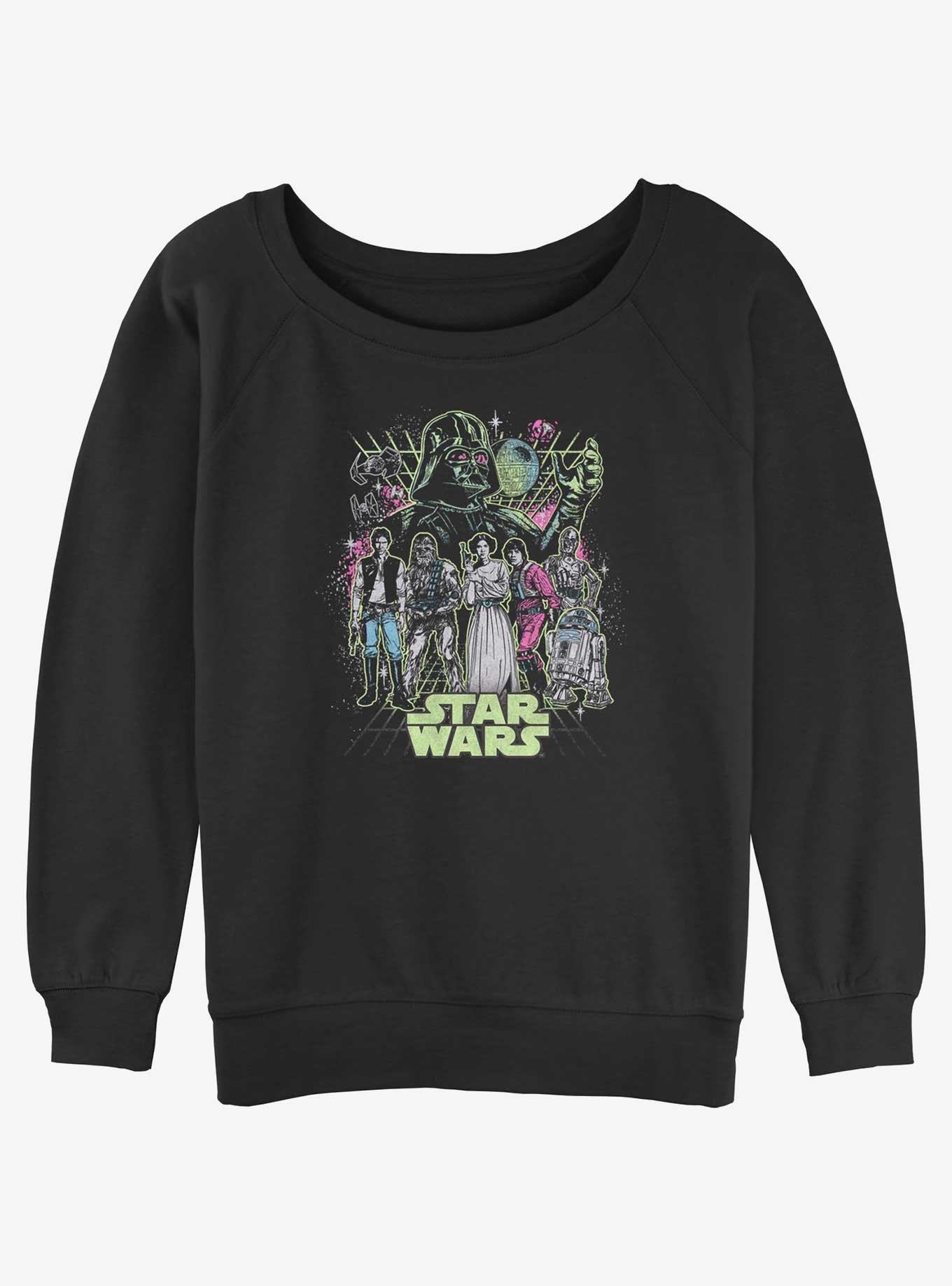 Star Wars Poster Neon Grid Girls Slouchy Sweatshirt, BLACK, hi-res