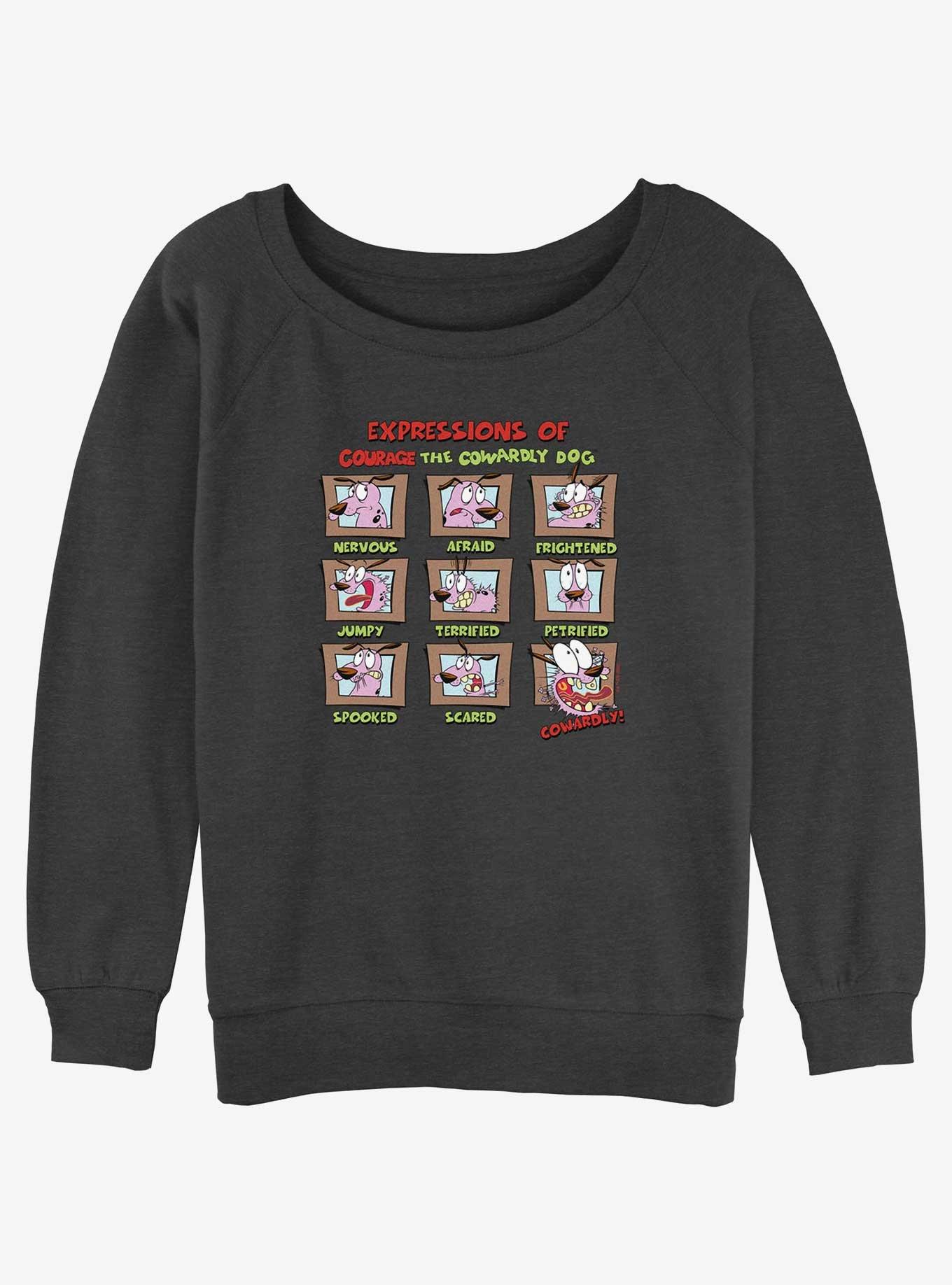 Cartoon Network Courage the Cowardly Dog Cowardly Expressions Girls Slouchy Sweatshirt, CHAR HTR, hi-res