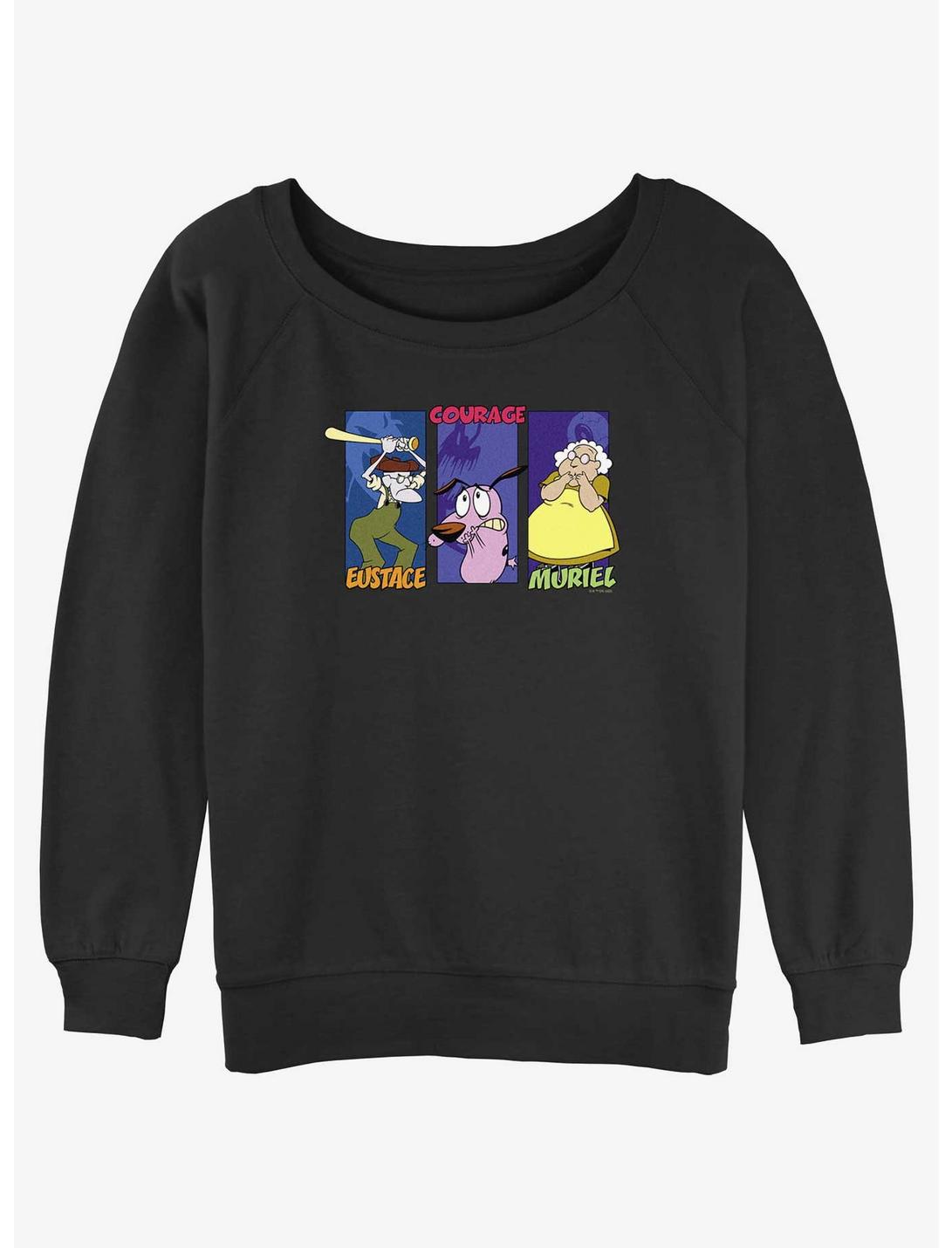 Cartoon Network Courage the Cowardly Dog The Family Eustace, Courage and Muriel Girls Slouchy Sweatshirt, BLACK, hi-res