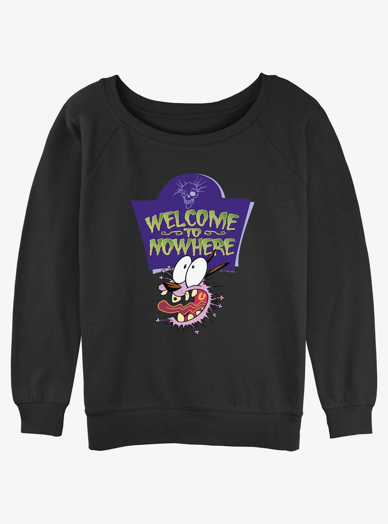 Cartoon Network Courage the Cowardly Dog Welcome Sign Girls Slouchy Sweatshirt, BLACK, hi-res