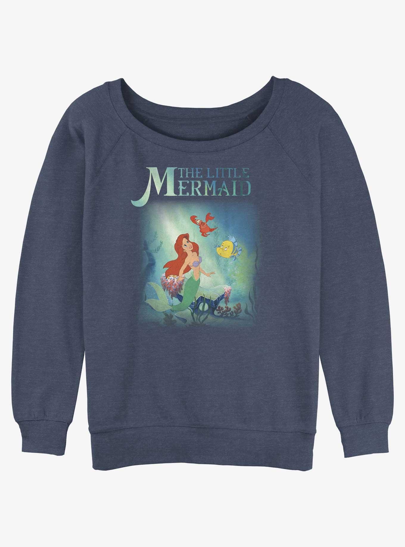 Disney The Little Mermaid Ariel, Sebastian and Flounder Girls Slouchy Sweatshirt, BLUEHTR, hi-res