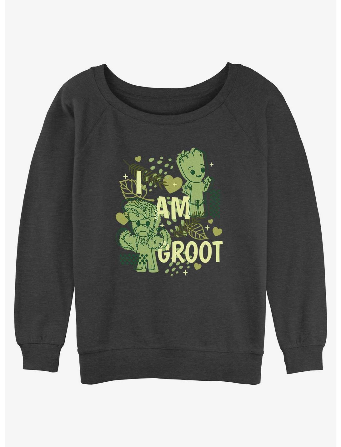 Marvel Guardians of the Galaxy Cutesy Groot Girls Slouchy Sweatshirt, CHAR HTR, hi-res