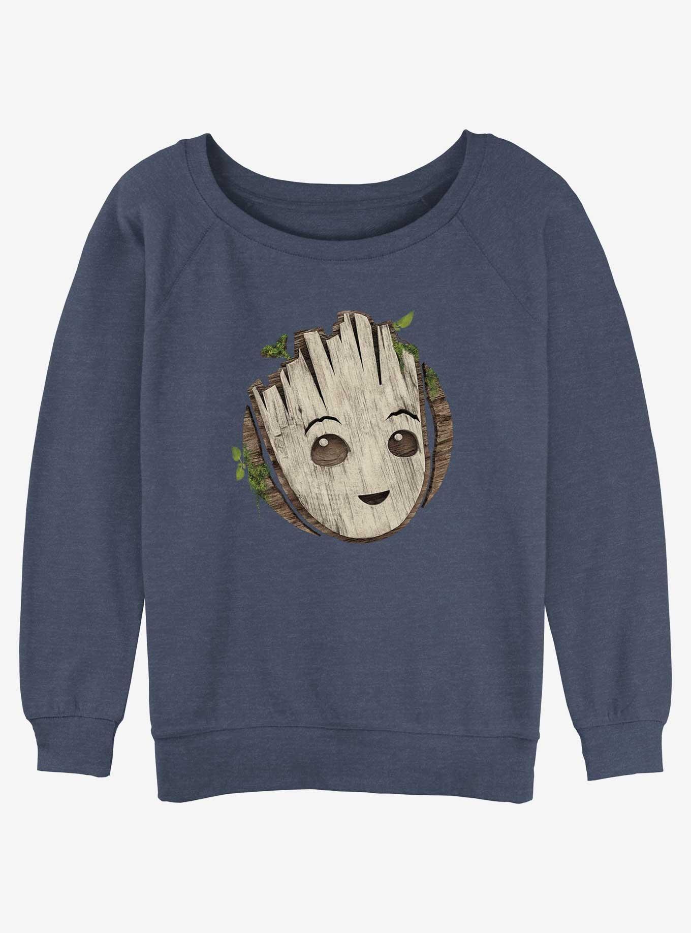 Marvel Guardians of the Galaxy Groot Wooden Badge Girls Slouchy Sweatshirt, BLUEHTR, hi-res