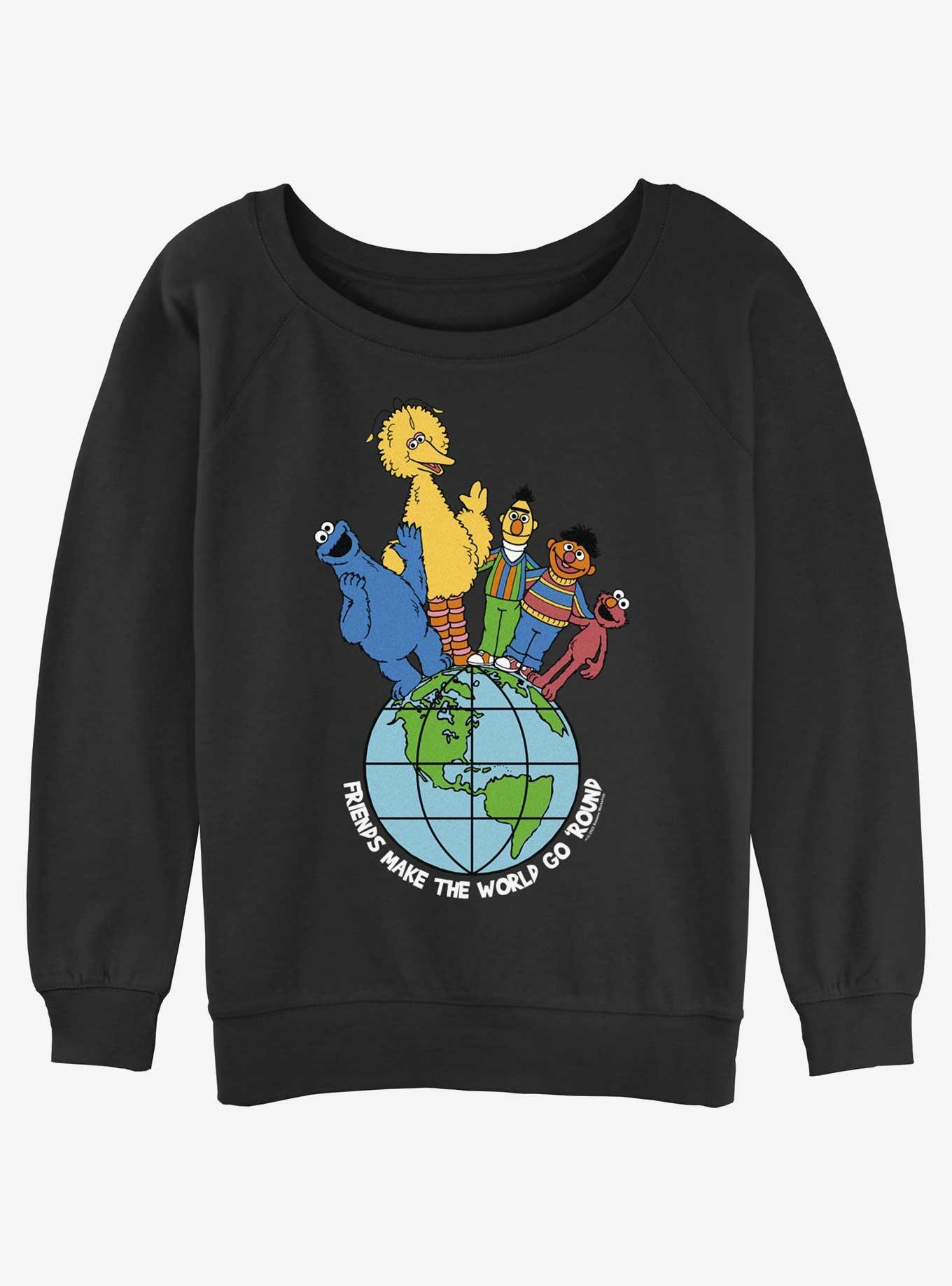 Sesame Street Friends Make The World Girls Slouchy Sweatshirt, BLACK, hi-res
