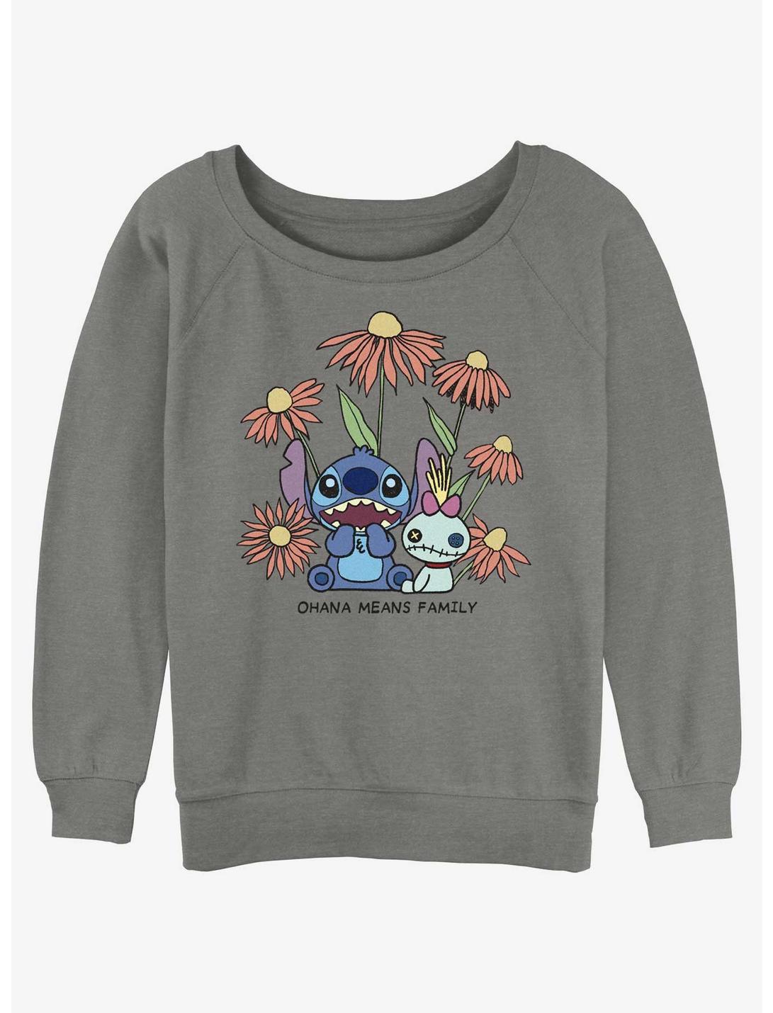 Disney Lilo & Stitch Chibi Floral Stitch and Scrump Girls Slouchy Sweatshirt, GRAY HTR, hi-res