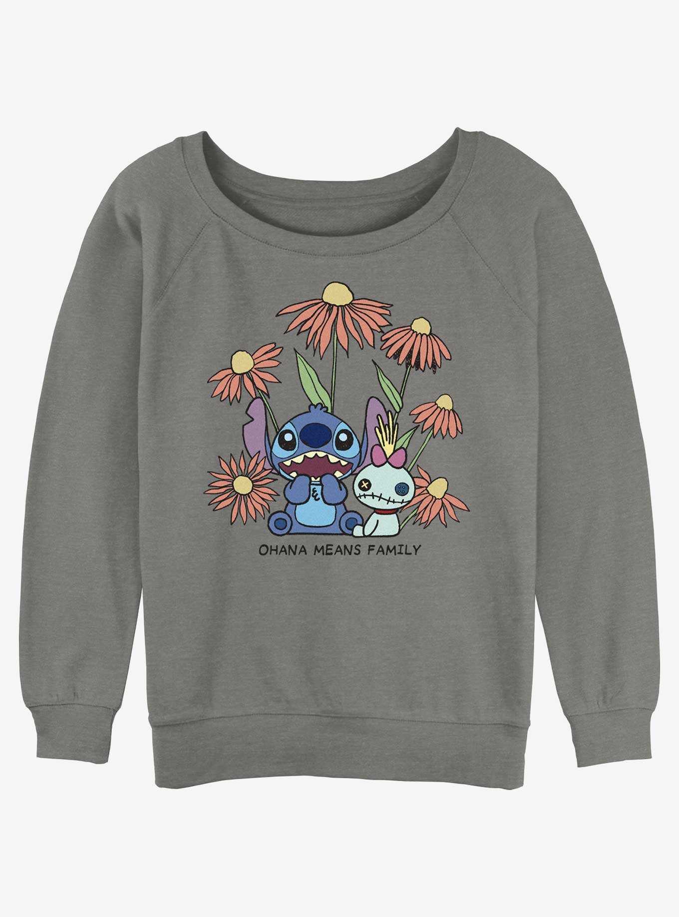 Disney Lilo & Stitch Chibi Floral Stitch and Scrump Girls Slouchy Sweatshirt, , hi-res