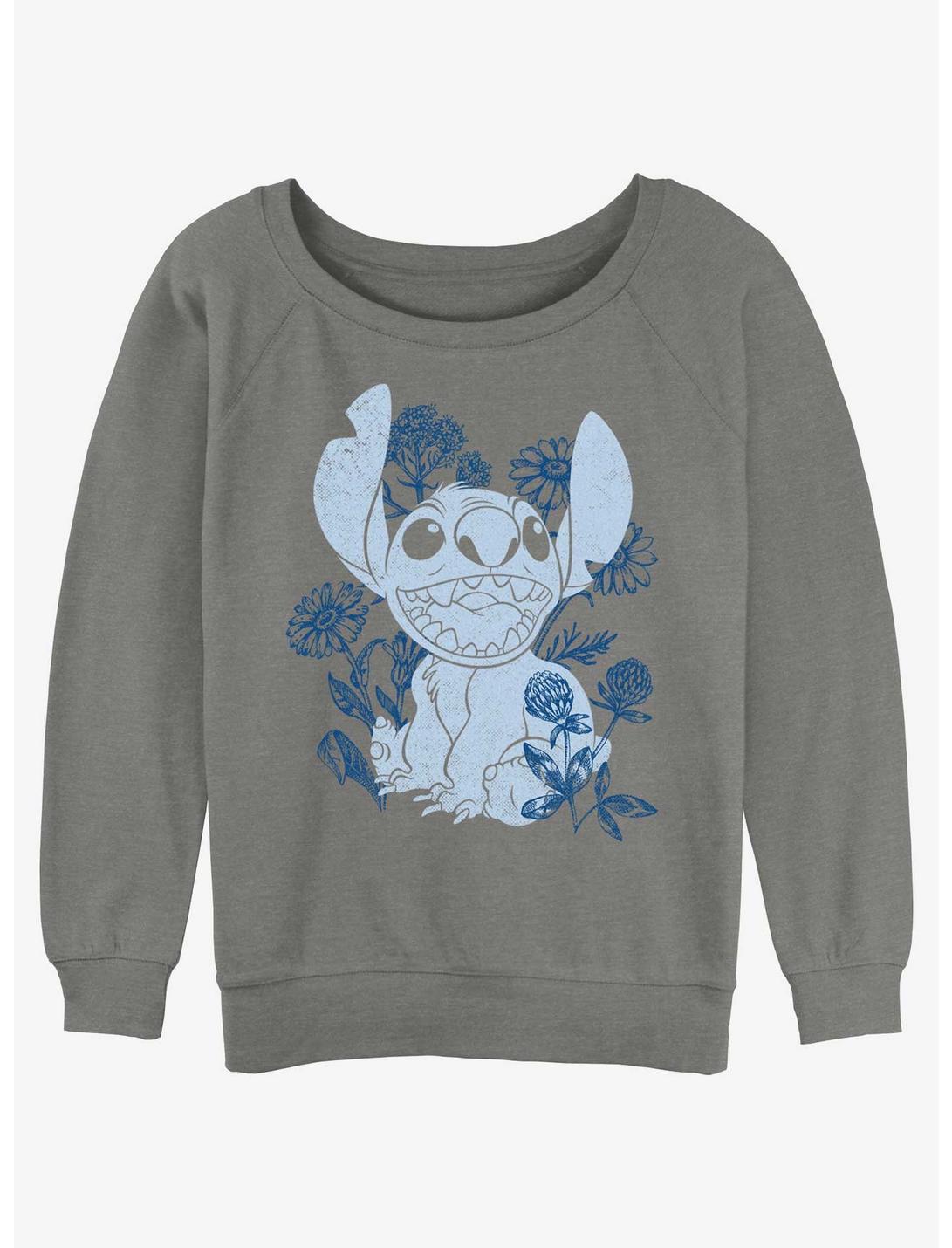 Disney Lilo & Stitch Floral Sketch Girls Slouchy Sweatshirt, GRAY HTR, hi-res