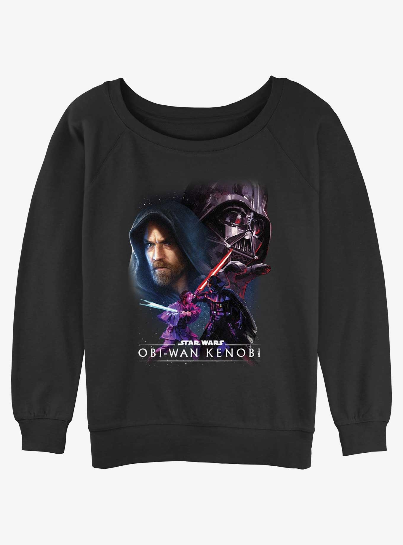 Star Wars Kenobi and Vader Battle Scene Girls Slouchy Sweatshirt, BLACK, hi-res
