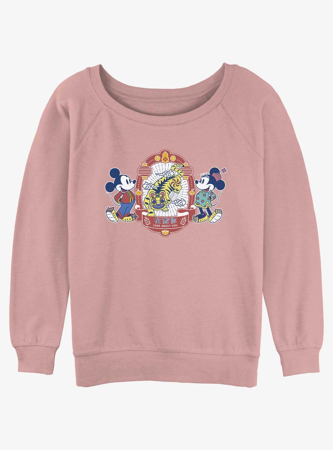 Disney Mickey Mouse Care About You Girls Slouchy Sweatshirt, DESERTPNK, hi-res
