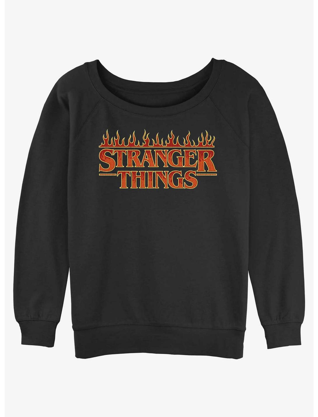 Stranger Things Fire Logo Girls Slouchy Sweatshirt, BLACK, hi-res