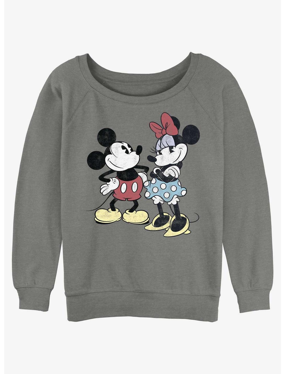 Disney Mickey Mouse Retro Couple Girls Slouchy Sweatshirt, GRAY HTR, hi-res