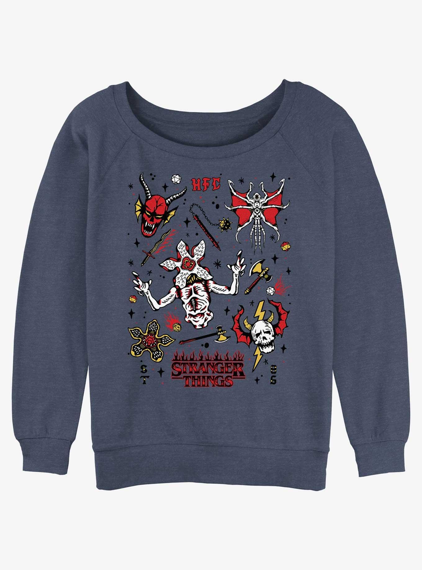 Stranger Things Hellfire Club Doodles Girls Slouchy Sweatshirt