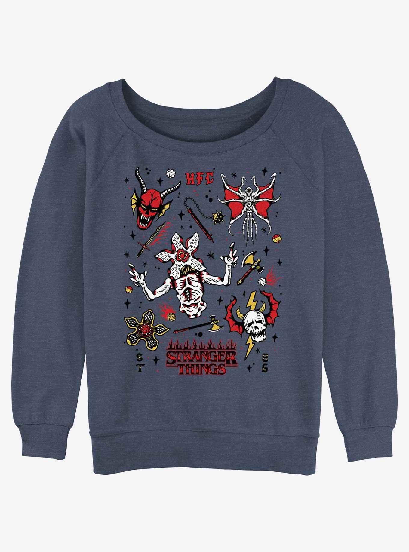 Stranger Things Hellfire Club Doodles Girls Slouchy Sweatshirt, BLUEHTR, hi-res