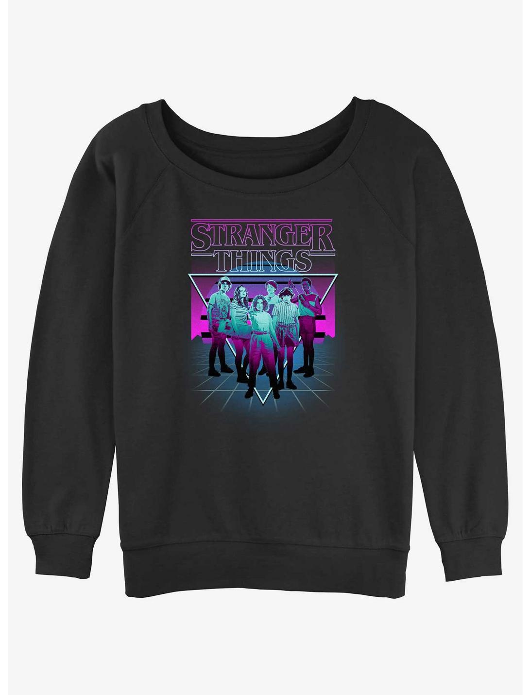 Stranger Things Neon Group Girls Slouchy Sweatshirt, BLACK, hi-res