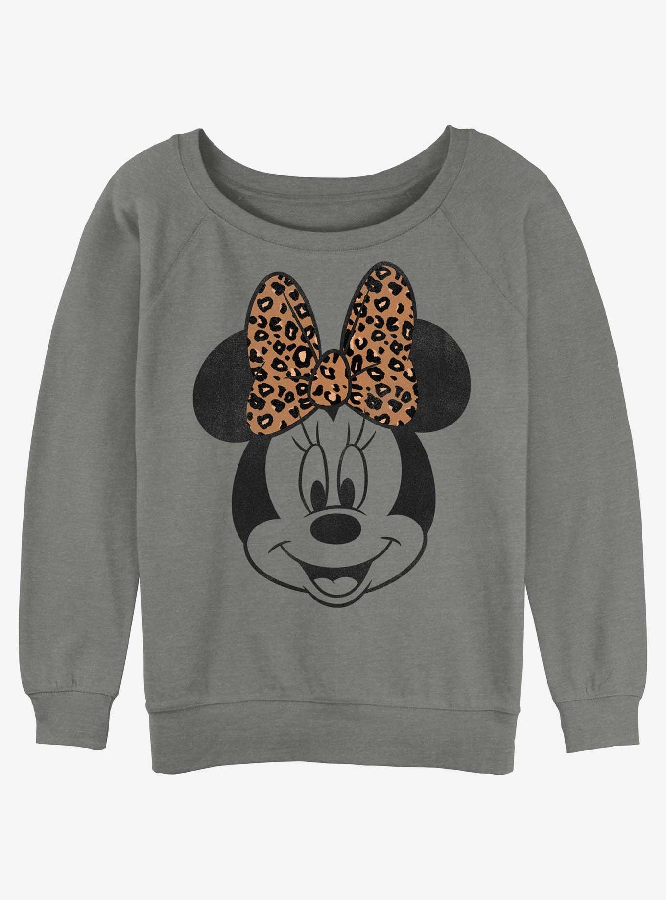 Disney Minnie Mouse Leopard Bow Girls Slouchy Sweatshirt, GRAY HTR, hi-res