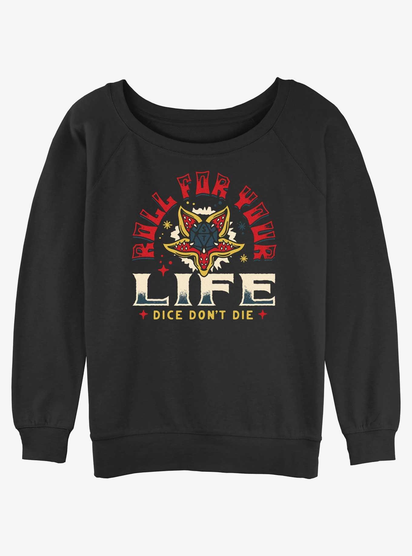 Stranger Things Roll For Your Life Girls Slouchy Sweatshirt, BLACK, hi-res