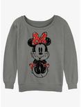 Disney Minnie Mouse Sitting Minnie Sketch Girls Slouchy Sweatshirt, GRAY HTR, hi-res
