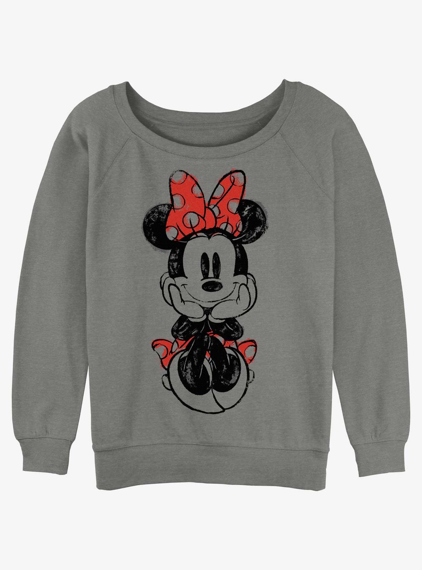 Disney Minnie Mouse Sitting Minnie Sketch Girls Slouchy Sweatshirt, GRAY HTR, hi-res