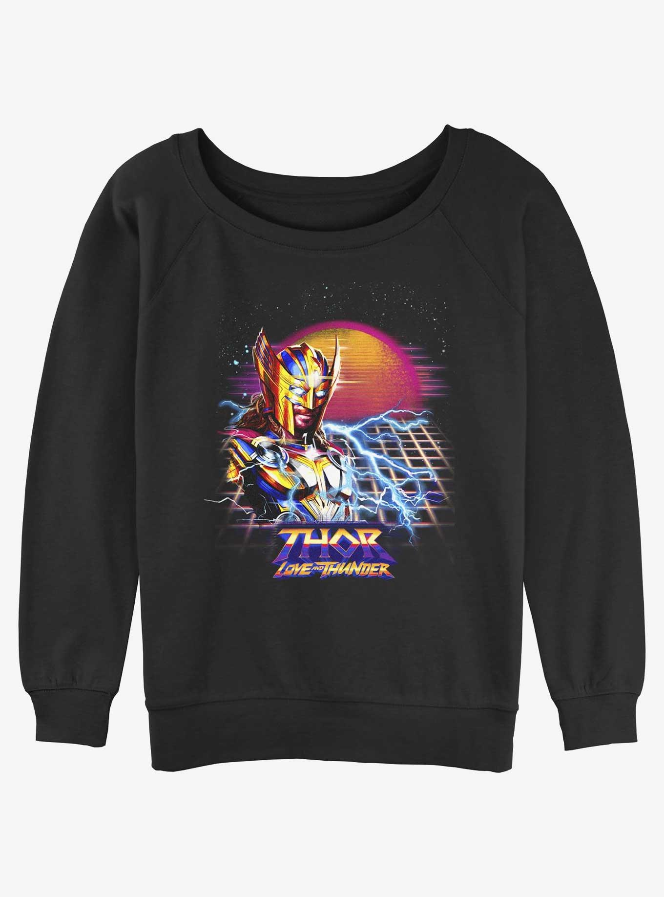 Marvel Thor: Love and Thunder Synthwave Sunset Girls Slouchy Sweatshirt, BLACK, hi-res