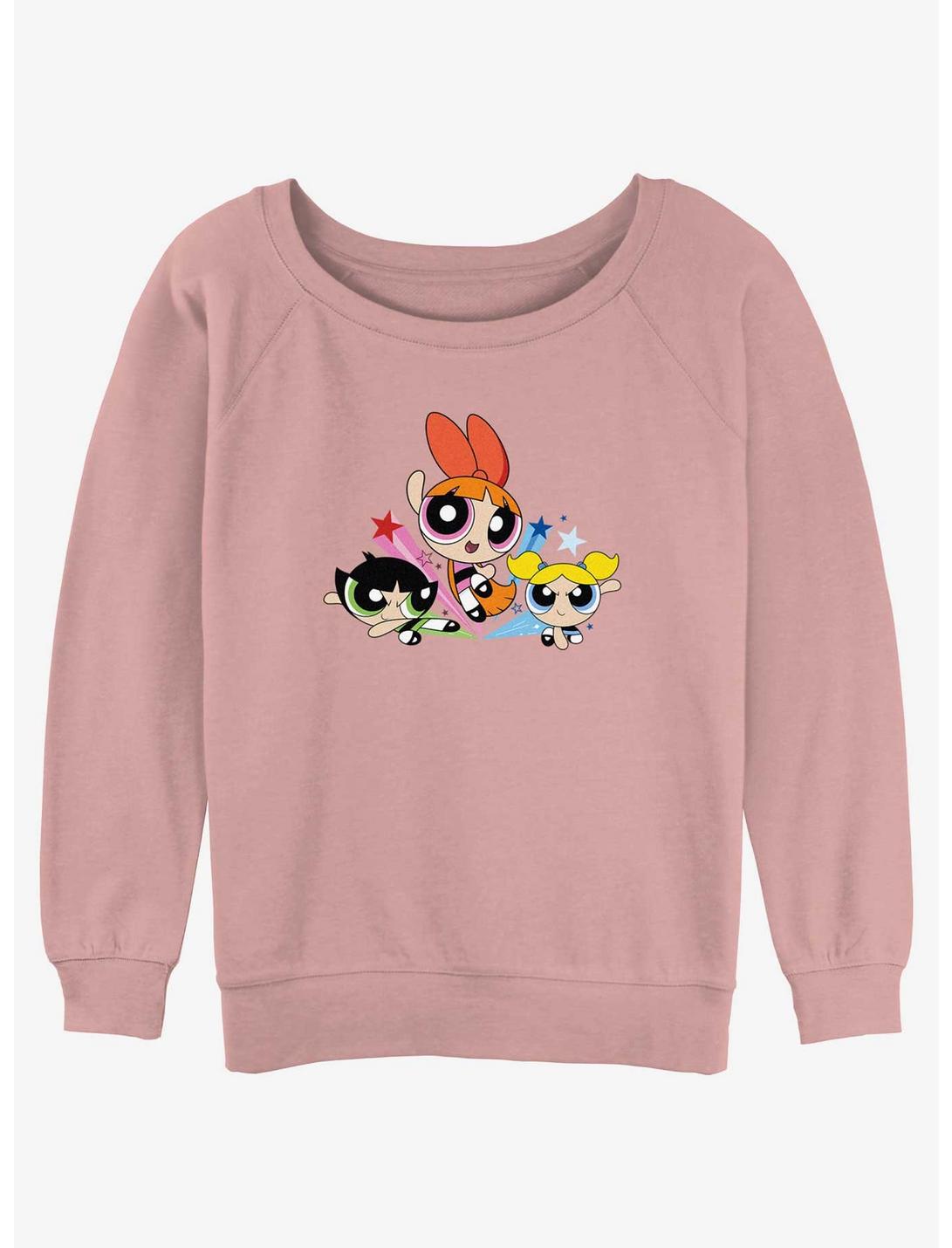 Cartoon Network The Powerpuff Girls Blossom, Bubbles, and Buttercup Girls Slouchy Sweatshirt, DESERTPNK, hi-res