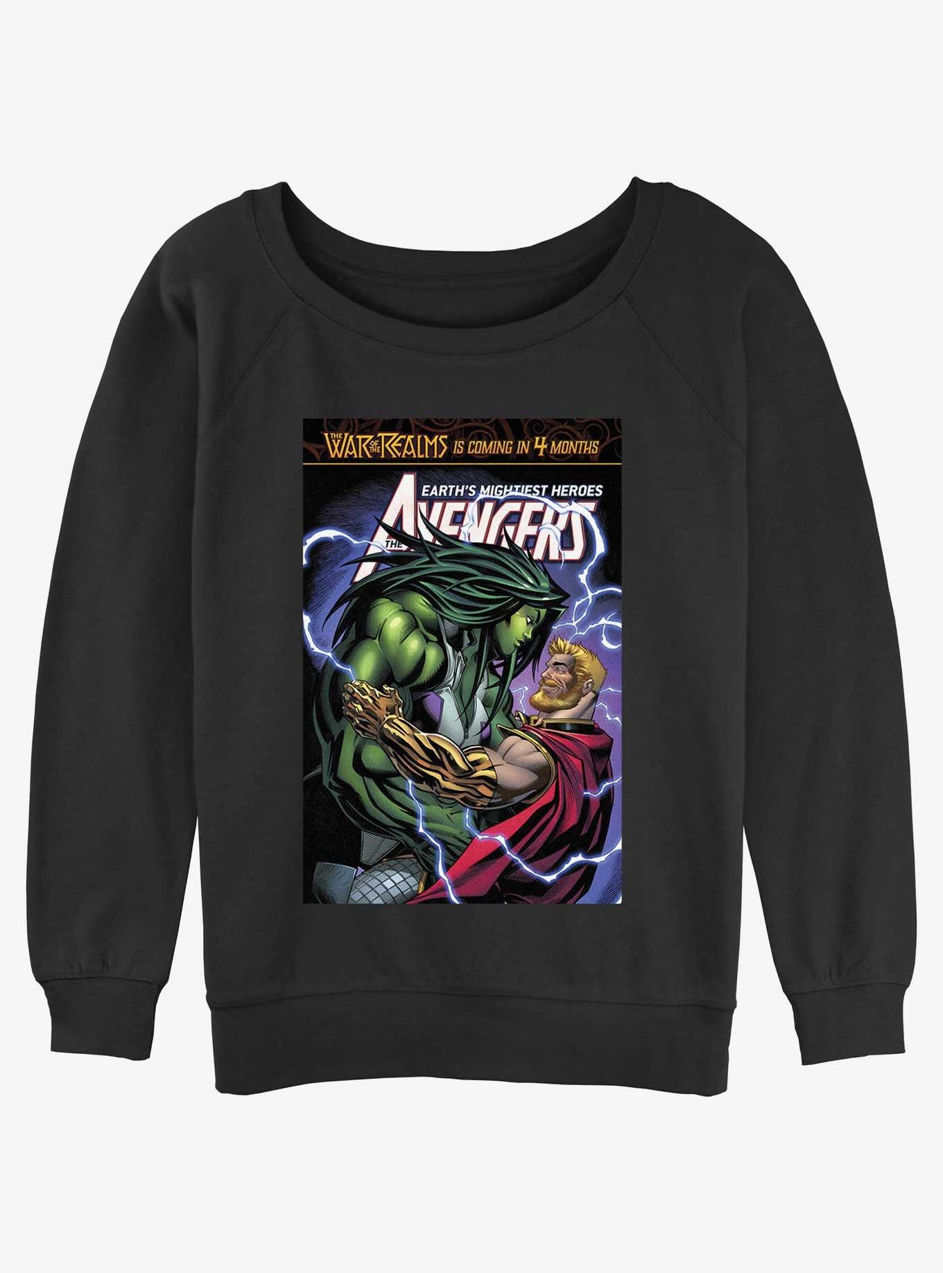 Marvel She-Hulk In Thor's Arms Girls Slouchy Sweatshirt, BLACK, hi-res