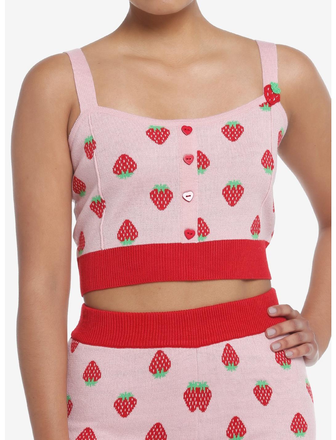 Strawberry Intarsia Knit Girls Crop Cami, MULTI, hi-res