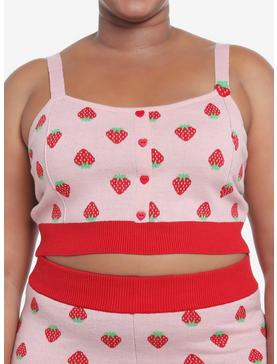Strawberry Intarsia Knit Girls Crop Cami Plus Size, , hi-res