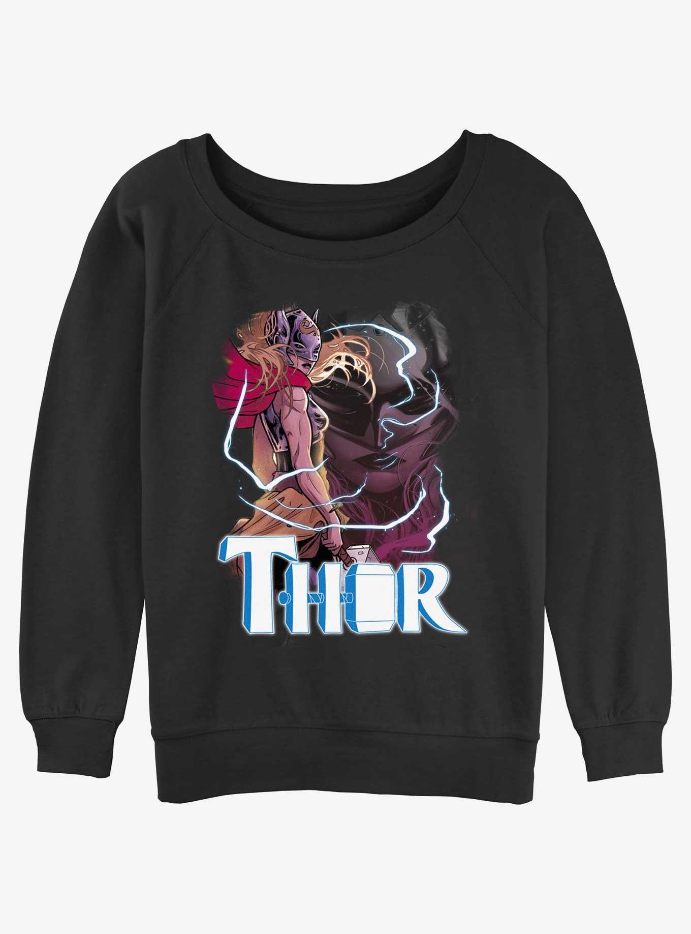 Marvel Thor Mighty Thor Thunder God Girls Slouchy Sweatshirt, BLACK, hi-res