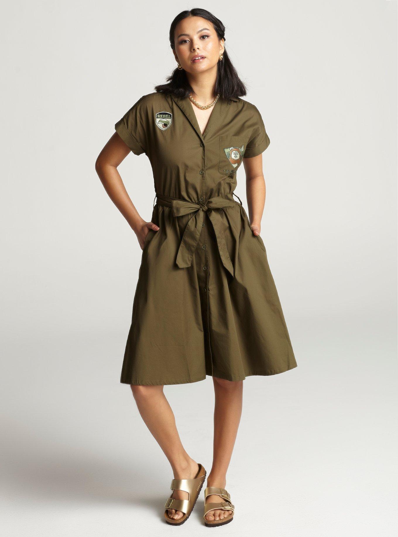 Her Universe Star Wars Leia Endor Cargo Dress Her Universe Exclusive, GREEN  OLIVE, hi-res