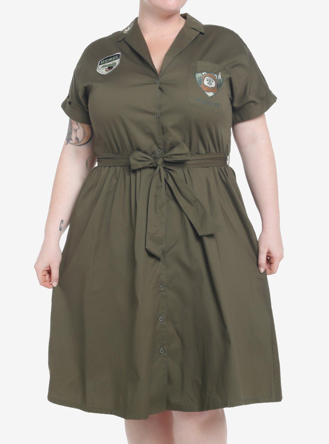 Her Universe Star Wars Leia Endor Cargo Dress Plus Size Her Universe Exclusive, GREEN  OLIVE, hi-res