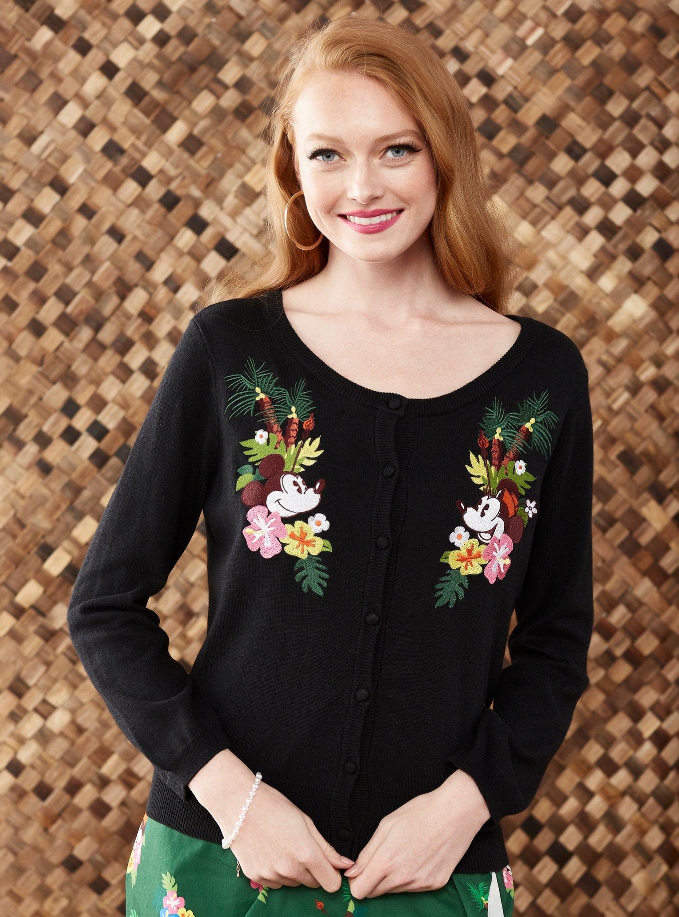 Her Universe Disney Mickey Mouse & Minnie Mouse Tropical Cardigan Her Universe Exclusive, BLACK FLORAL, hi-res