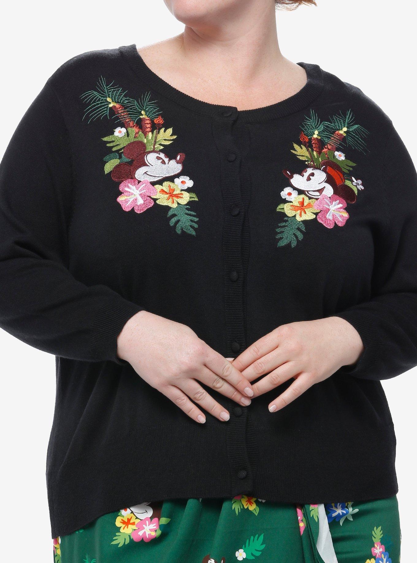 Her Universe Disney Mickey Mouse & Minnie Mouse Tropical Cardigan Plus Size Her Universe Exclusive, BLACK FLORAL, hi-res