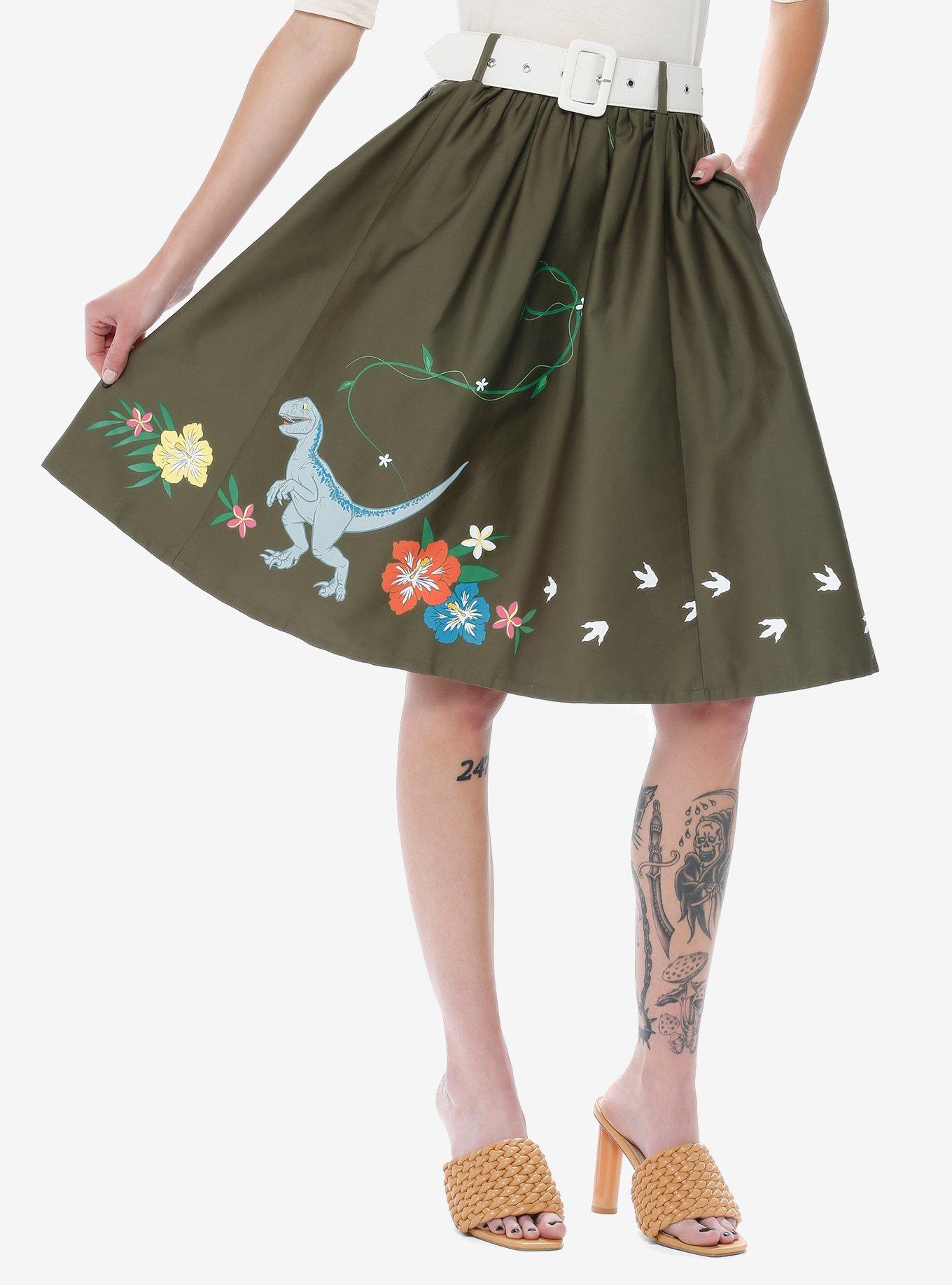 Her Universe Jurassic World Blue Retro Belt Midi Skirt Her Universe Exclusive, DARK GREEN, hi-res